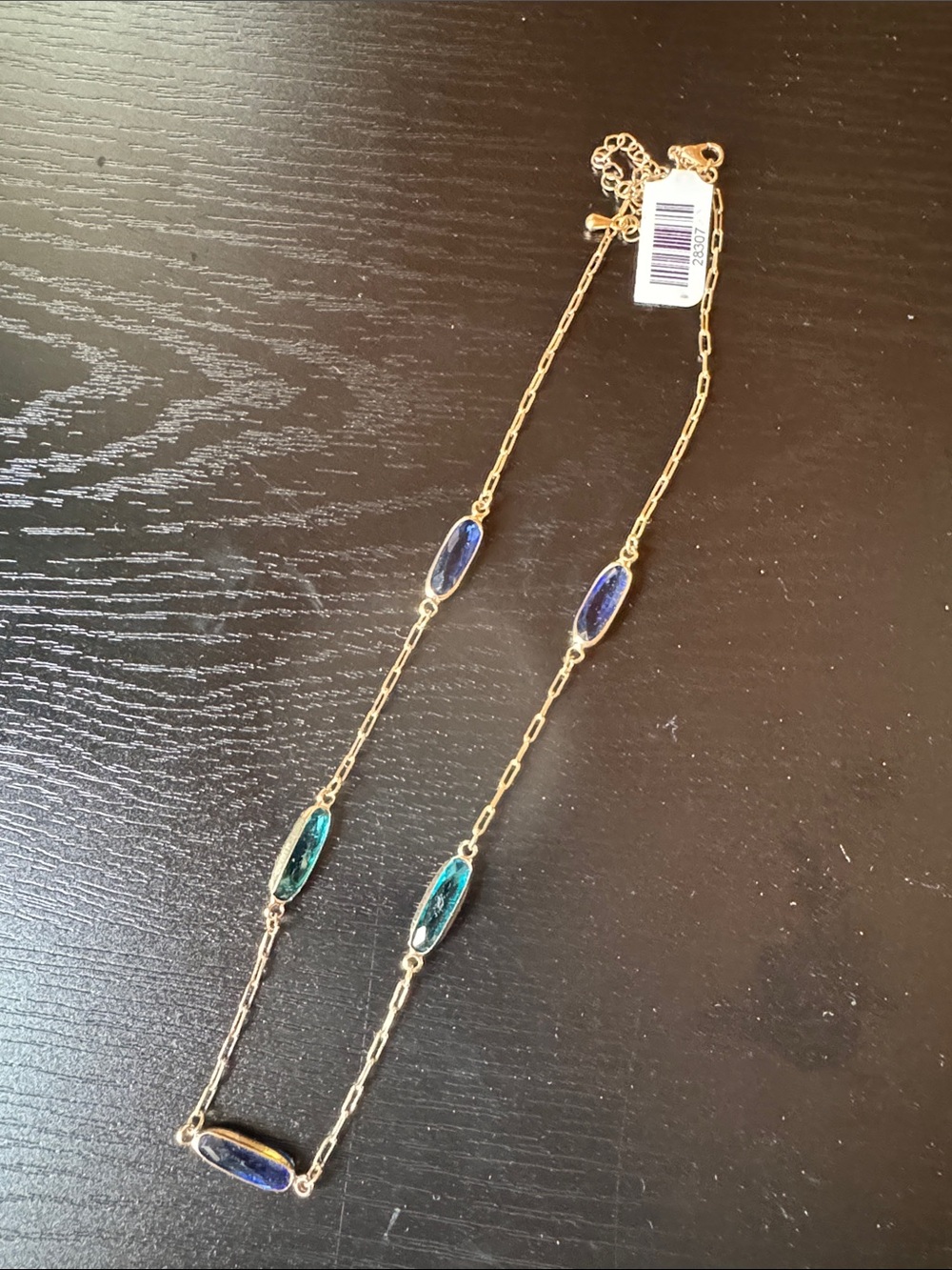 Gold Chain Necklace with Blue and Teal Stone Stations